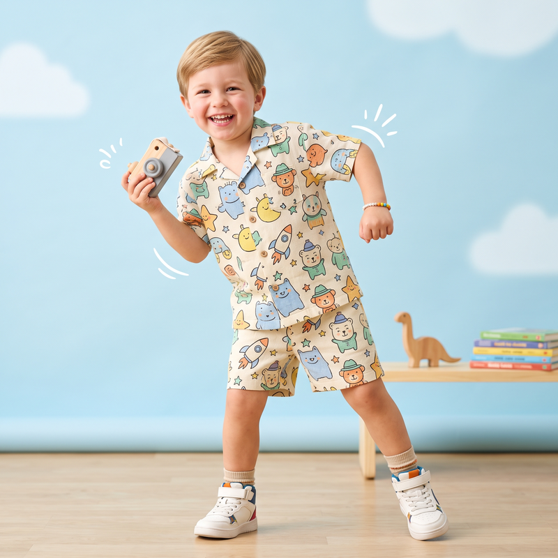 Cartoon Print Cotton Co-ord Set