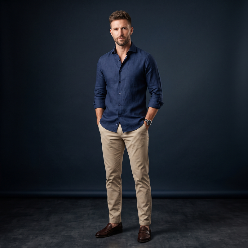 Navy Blue Premium Linen Shirt