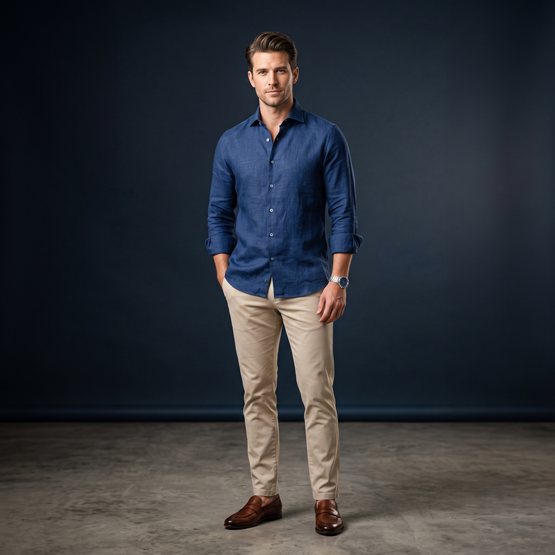 Navy Blue Premium Linen Shirt