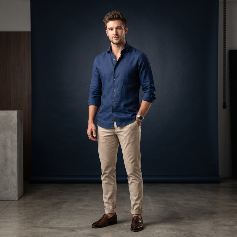 Navy Blue Premium Linen Shirt