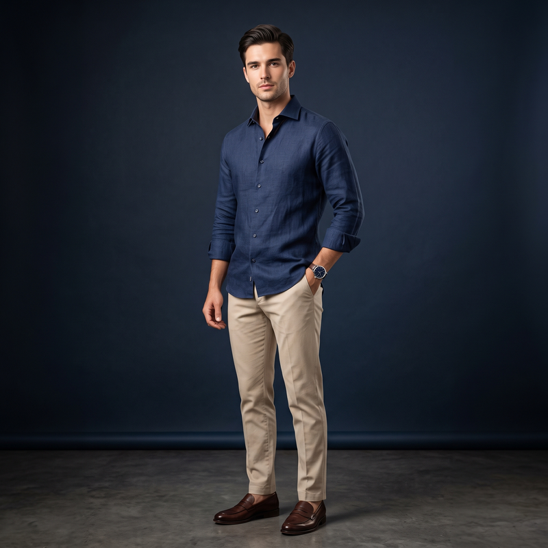 Navy Blue Premium Linen Shirt