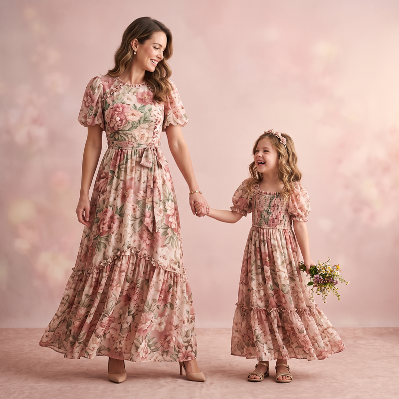 Matching Floral Maxi Dress Set