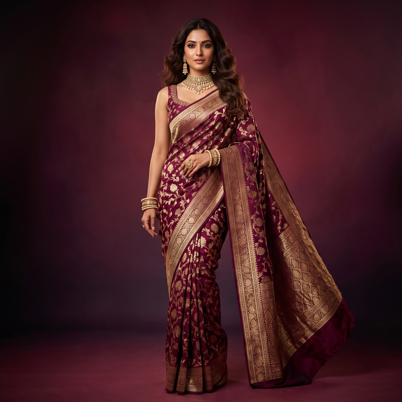 Royal Wine Banarasi Silk Saree