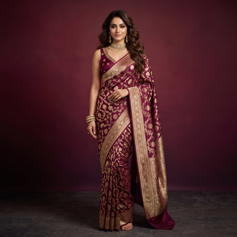 Royal Wine Banarasi Silk Saree